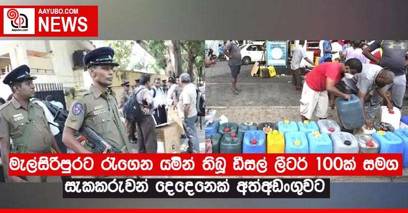 මැල්සිරිපුරට රැගෙන යමින් තිබූ ඩීසල් ලීටර් 100ක් සමග සැකකරුවන් දෙදෙනෙක් අත්අඩංගුවට