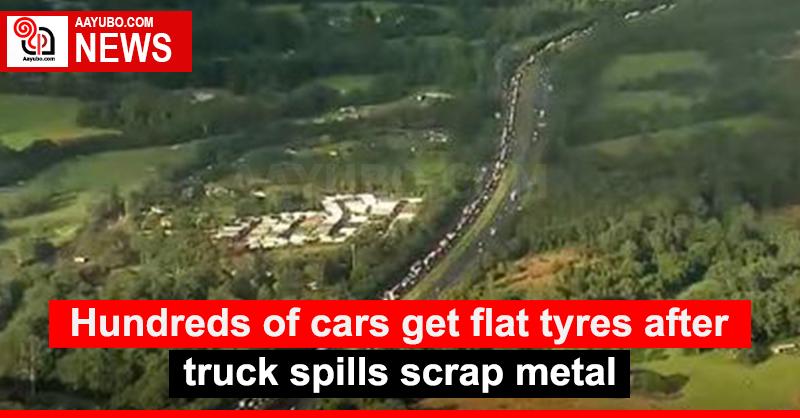 Hundreds of cars get flat tyres after truck spills scrap metal