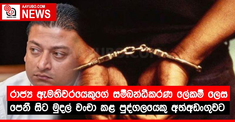 රාජ්‍ය ඇමතිවරයෙකුගේ සම්බන්ධීකරණ ලේකම් ලෙස පෙනී සිට මුදල් වංචා කළ පුද්ගලයෙකු අත්අඩංගුවට