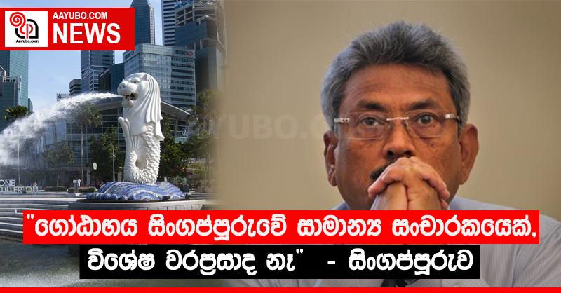 “ගෝඨාභය සිංගප්පූරුවේ සාමාන්‍ය සංචාරකයෙක්, විශේෂ වරප්‍රසාද නෑ”  - සිංගප්පූරුව
