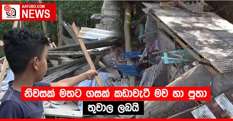 නිවසක් මතට ගසක් කඩාවැටී මව හා පුතා තුවාල ලබයි