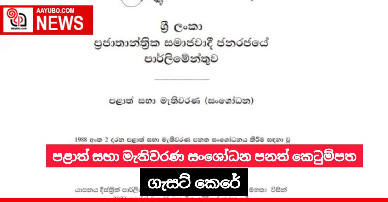 පළාත් සභා මැතිවරණ සංශෝධන පනත් කෙටුම්පත ගැසට් කරයි