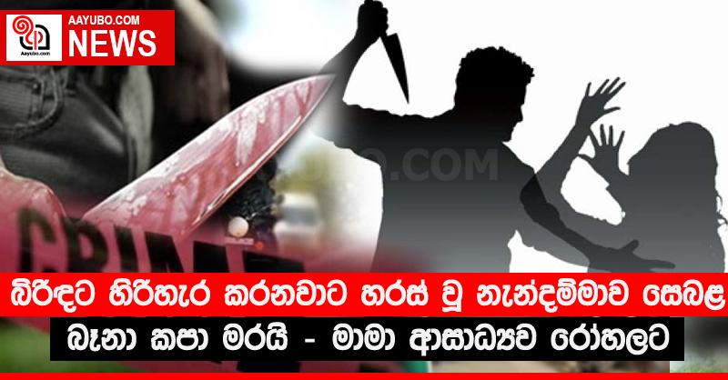 බිරිඳට හිරිහැර කරනවාට හරස් වූ නැන්දම්මාව සෙබළ බෑනා කපා මරයි - මාමා ආසාධ්‍යව රෝහලට