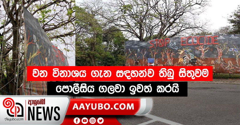 වන විනාශය ගැන සඳහන්ව තිබූ සිතුවම පොලීසිය ගලවා ඉවත් කරයි