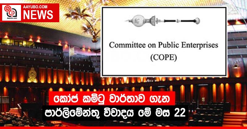 කෝප් කමිටු වාර්තාව ගැන පාර්ලිමේන්තු විවාදය මේ මස 22