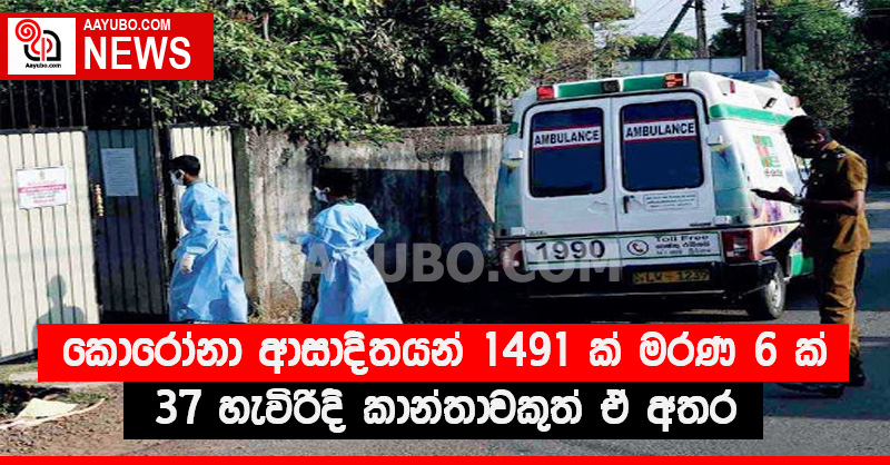 කොරෝනා ආසාදිතයන් 1491 ක්, මරණ 6 ක්, 37 හැවිරිදි කාන්තාවකුත් ඒ අතර
