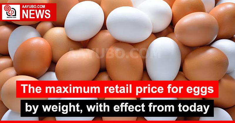 The maximum retail price for eggs by weight, with effect from today