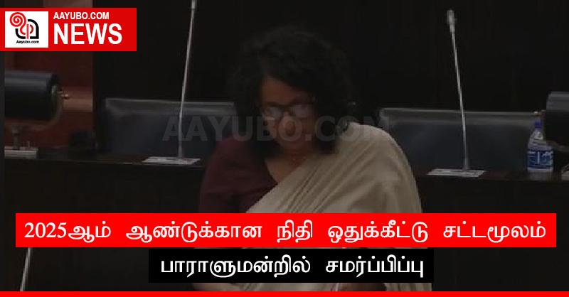 2025ஆம் ஆண்டுக்கான நிதி ஒதுக்கீட்டு சட்டமூலம் பாராளுமன்றில் சமர்ப்பிப்பு