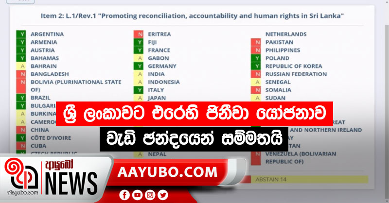 ශ්‍රී ලංකාවට එරෙහි ජිනීවා යෝජනාව වැඩි ඡන්දයෙන් සම්මතයි