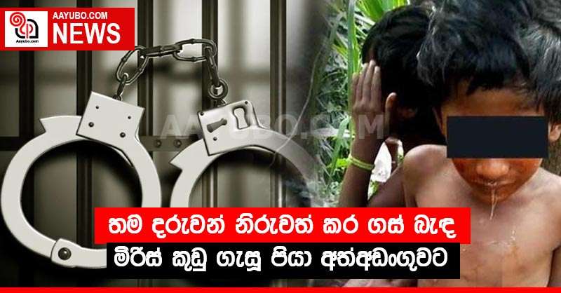 තම දරුවන් නිරුවත් කර ගස් බැඳ මිරිස් කුඩු ගැසූ පියා අත්අඩංගුවට