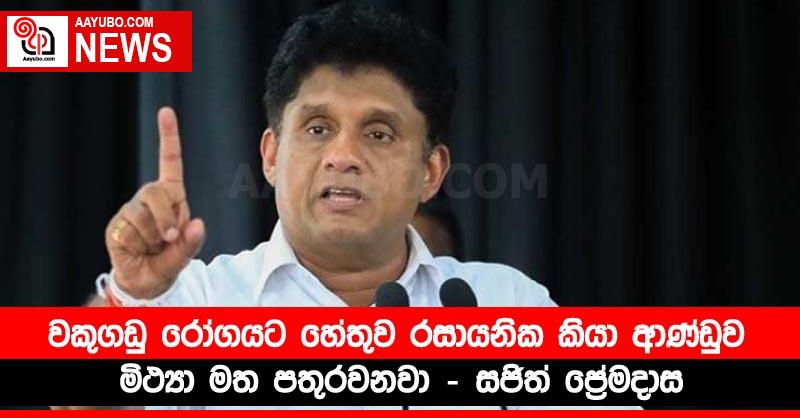 වකුගඩු රෝගයට හේතුව රසායනික කියා ආණ්ඩුව මිථ්‍යා මත පතුරවනවා - සජිත් ප්‍රේමදාස