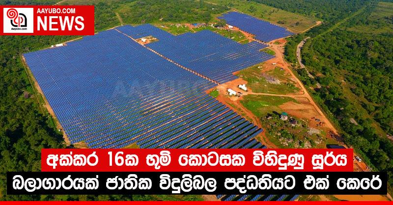 අක්කර 16ක භූමි කොටසක විහිදුණු සූර්ය බලාගාරයක් ජාතික විදුලිබල පද්ධතියට එක් කෙරේ