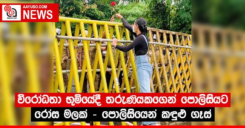 විරෝධතා භූමියේදී තරුණියකගෙන් පොලිසියට රෝස මලක් - පොලිසියෙන් කඳුළු ගෑස්